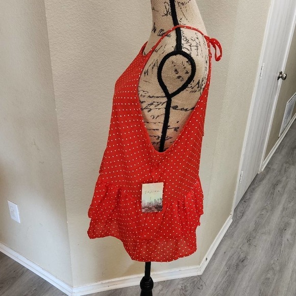 Lily White peplum tiered polka dot shirt size XL NEW - Picture 3 of 6